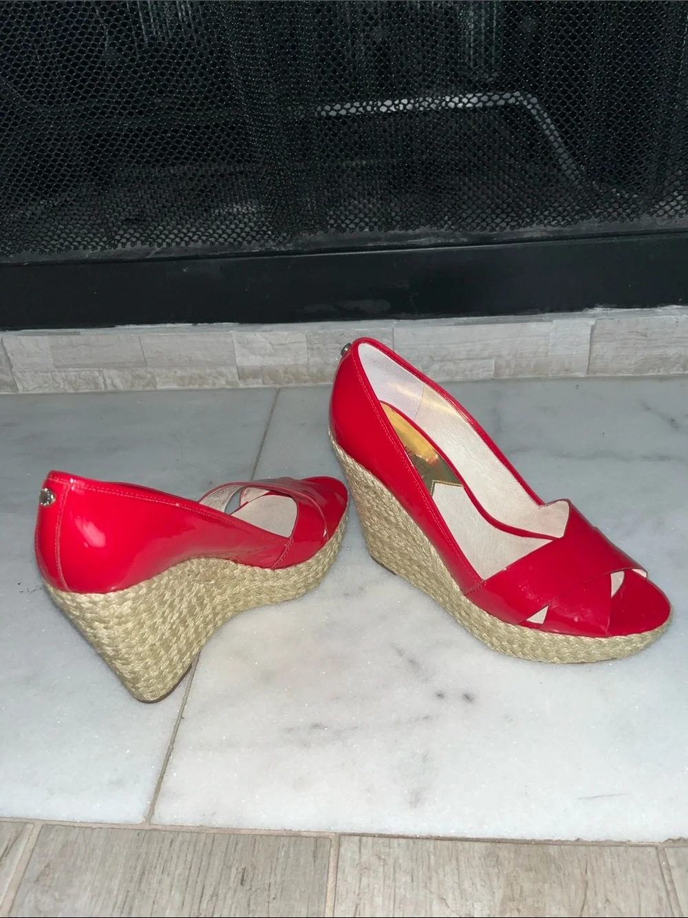 Michael Kors Red Peep-Toe Espadrille Flats